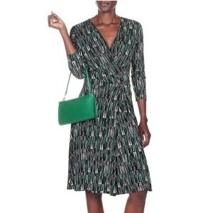 Hugo Boss Green Abstract Faux Wrap Dress.